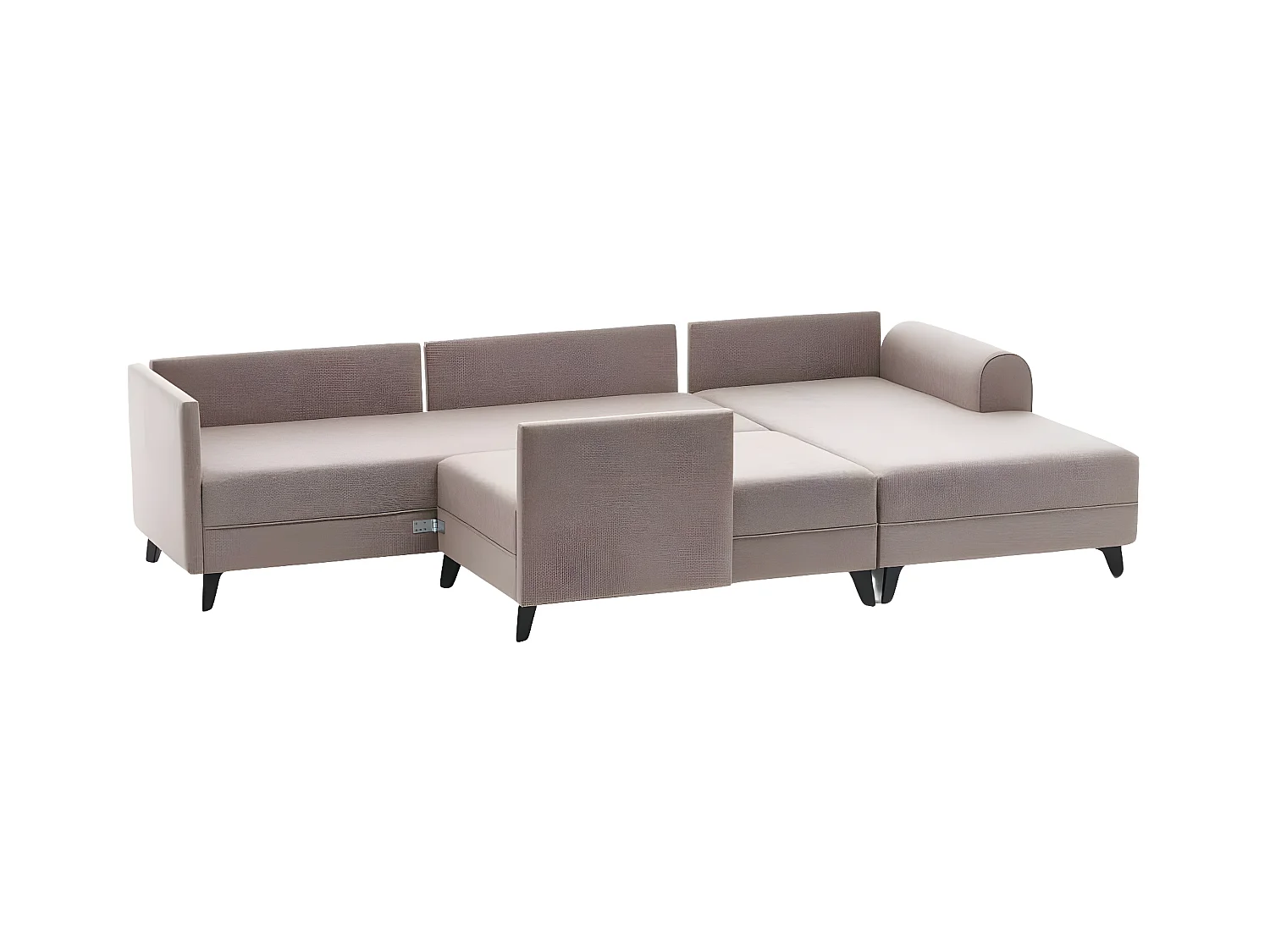 Canapé panoramique d'angle à gauche modulable Lalardie Tissu Blanc crème