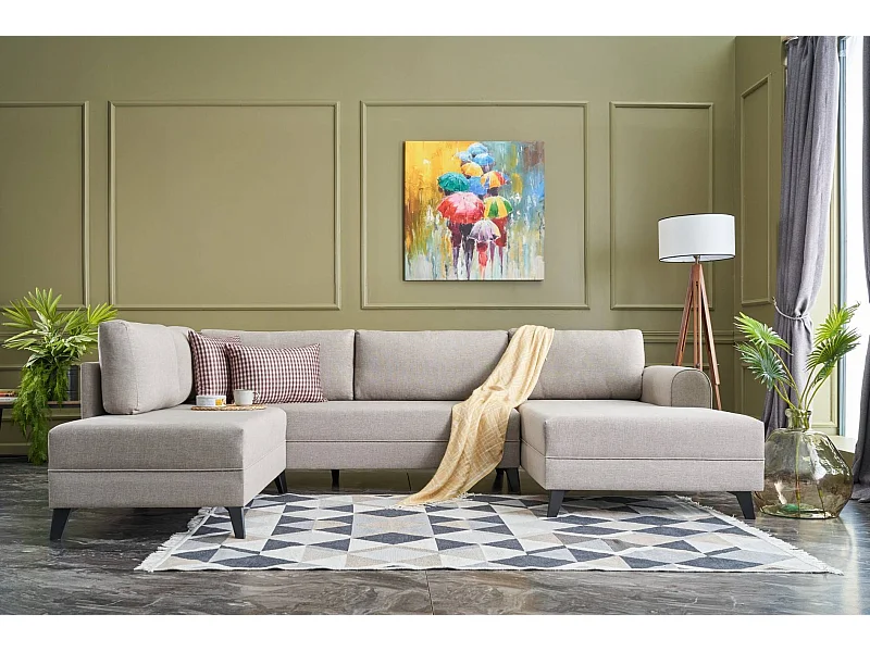 Sofá rinconero Altadena 316, De color marrón claro, Función de descanso, 300x202x78cm