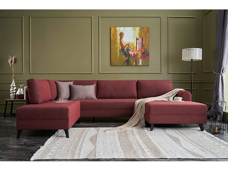 Sofá rinconero Altadena 316, Rojo, Función de descanso, 300x202x78cm