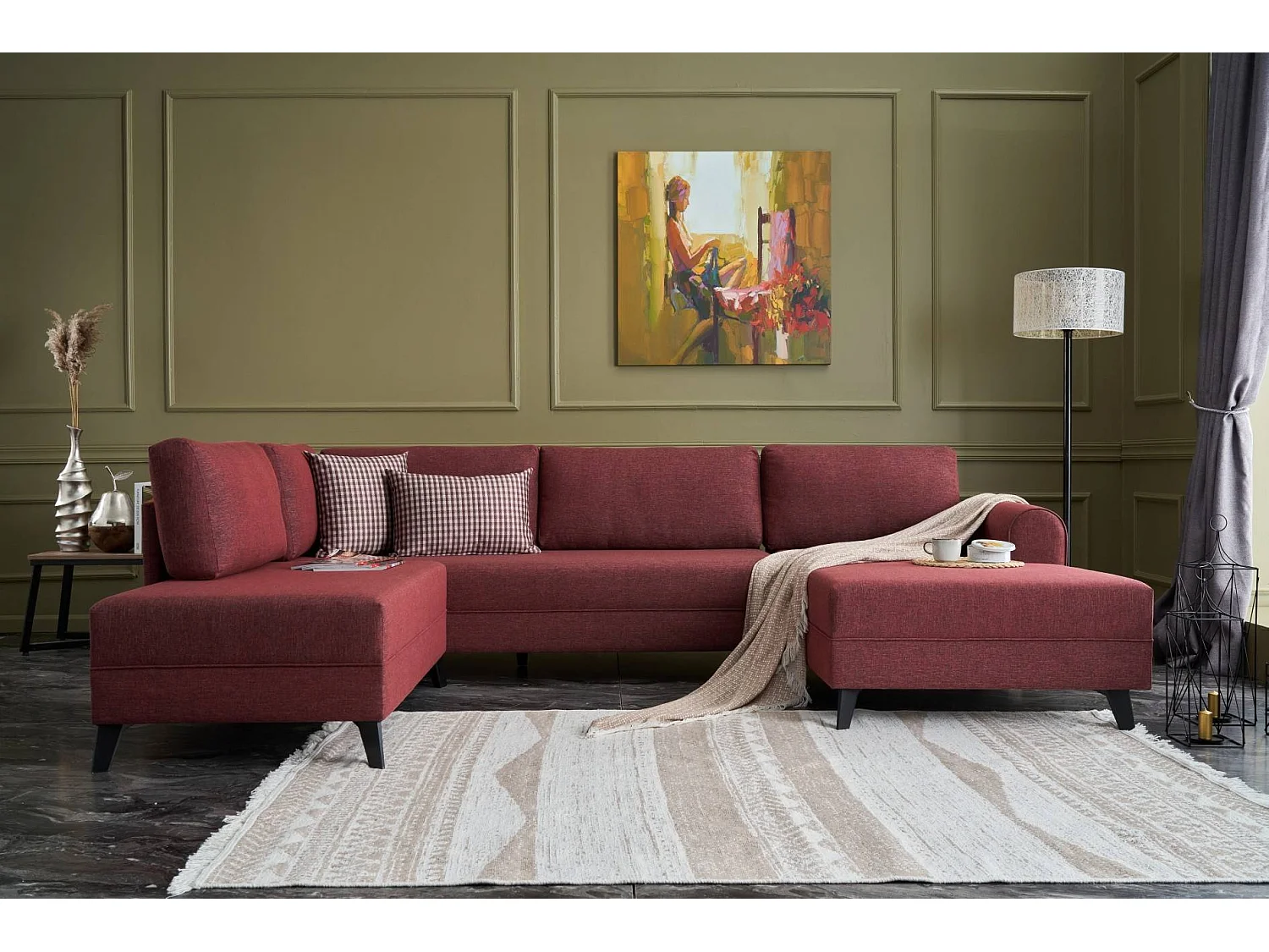 Sofá rinconero Altadena 316, Rojo, Función de descanso, 300x202x78cm