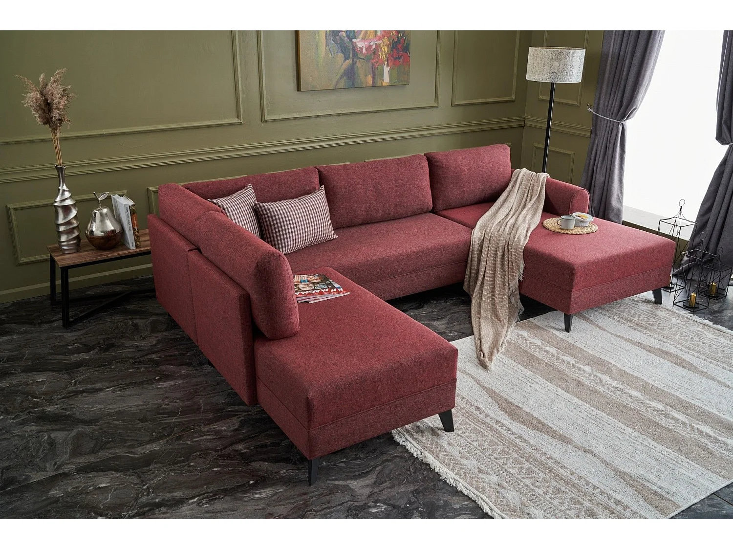 Sofá rinconero Altadena 316, Rojo, Función de descanso, 300x202x78cm