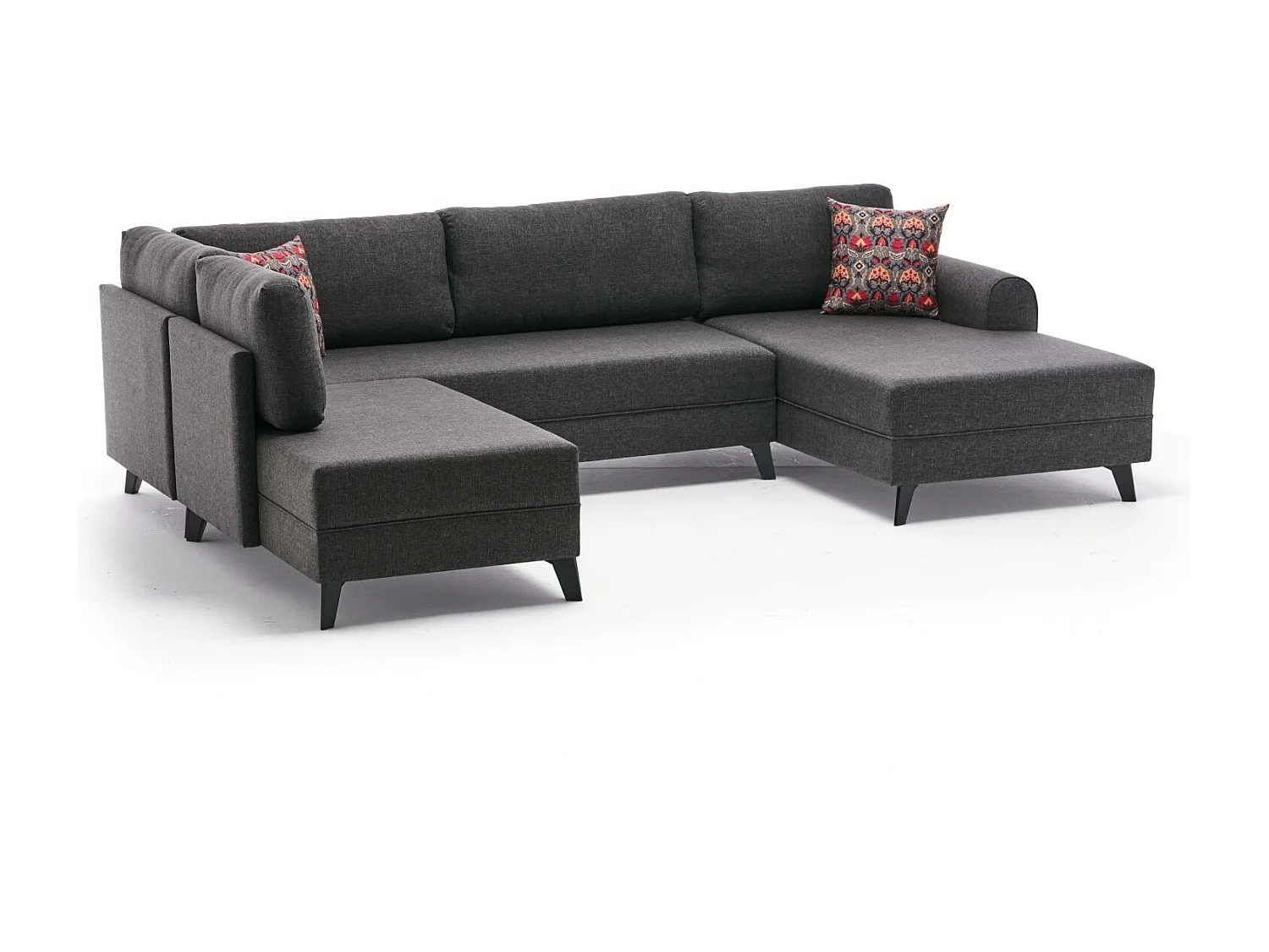 Canapé panoramique d'angle à gauche modulable Lalardie Tissu Anthracite