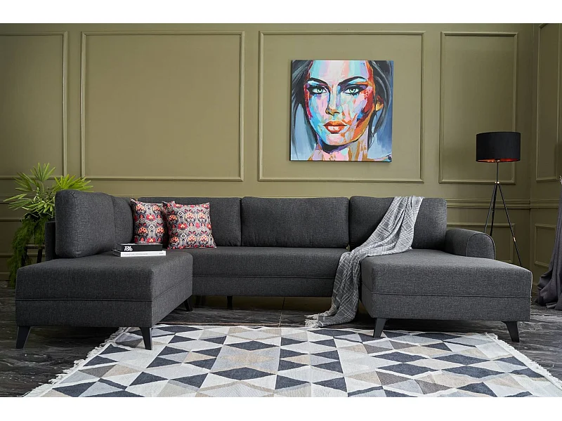 Canapé panoramique d'angle à gauche modulable Lalardie Tissu Anthracite