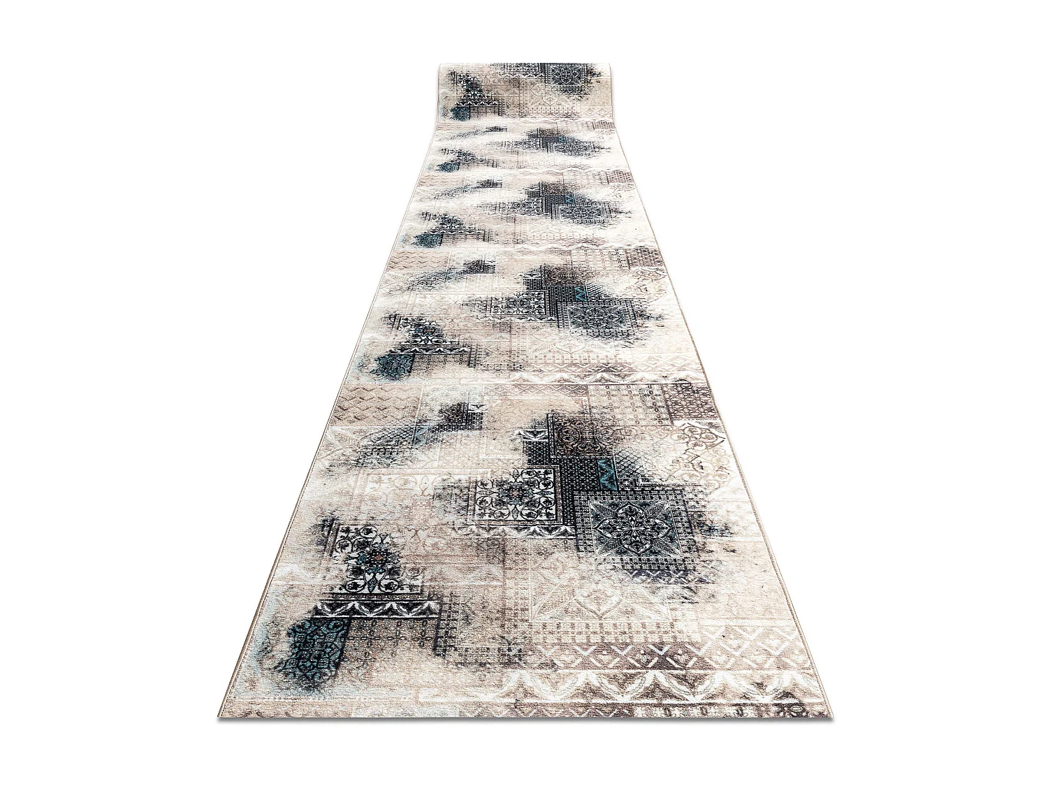 Loper antislip PATCHWORK vintage, gom beige 80x350 cm