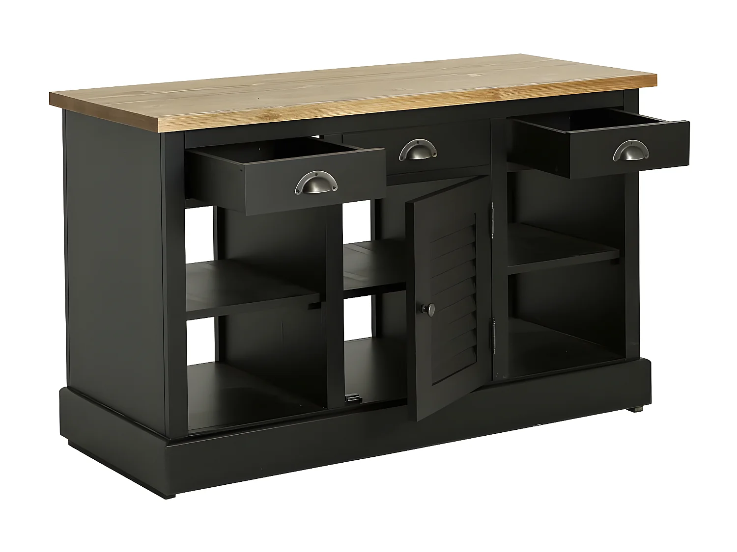Meuble sous vasque en pin massif noir 120 cm Manel
