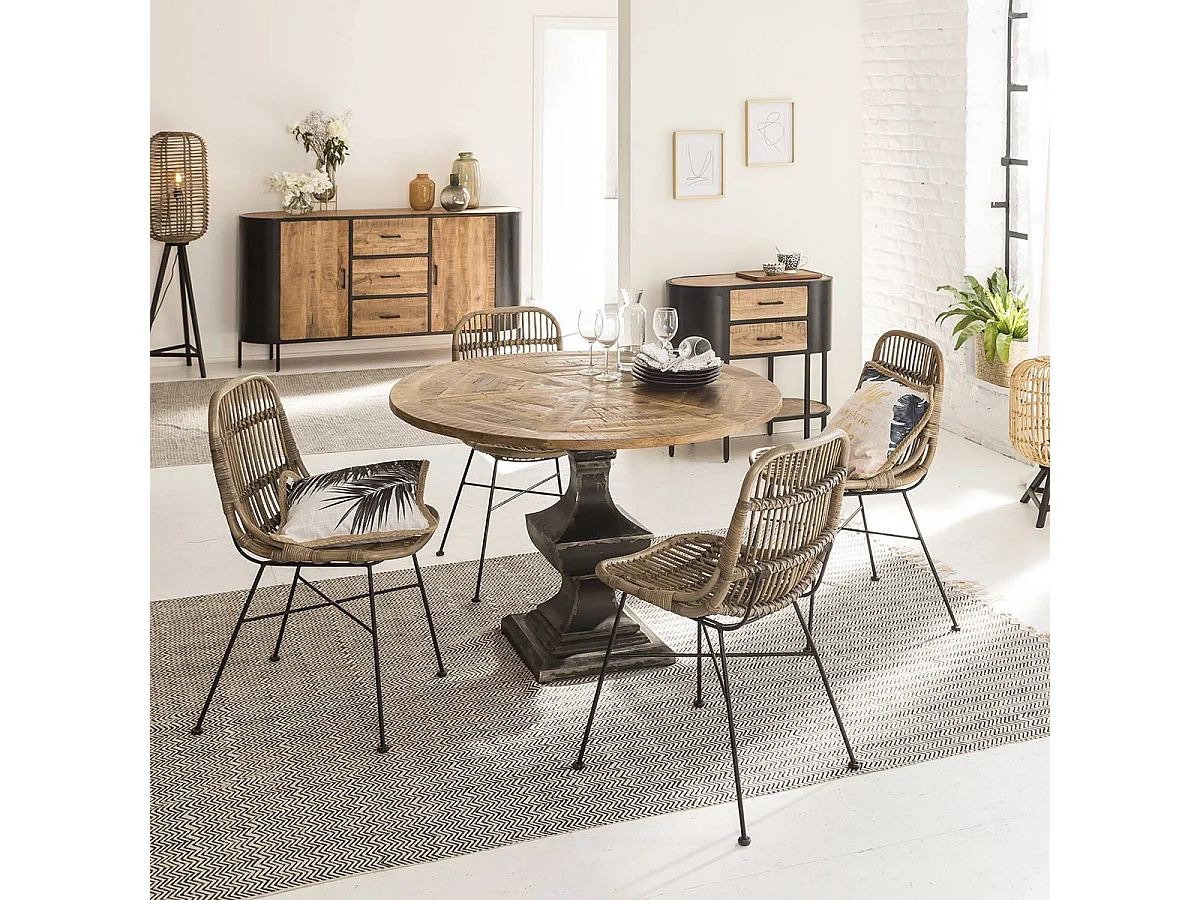 Mesa de comedor redonda de madera de mango Vitto estilo industrial - 4 plazas