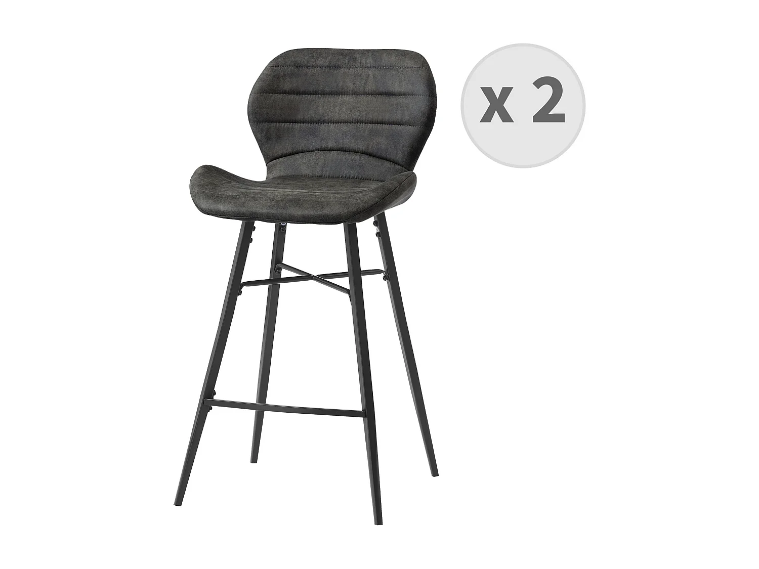 ARIZONA - Chaise de bar industrielle microfibre vintage marron foncé pieds métal noir (x2)
