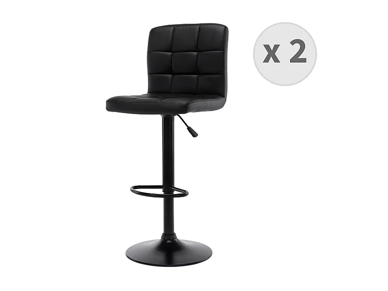 SQUARE - Tabourets de bar design réglable PU noir pieds noirs (x2)