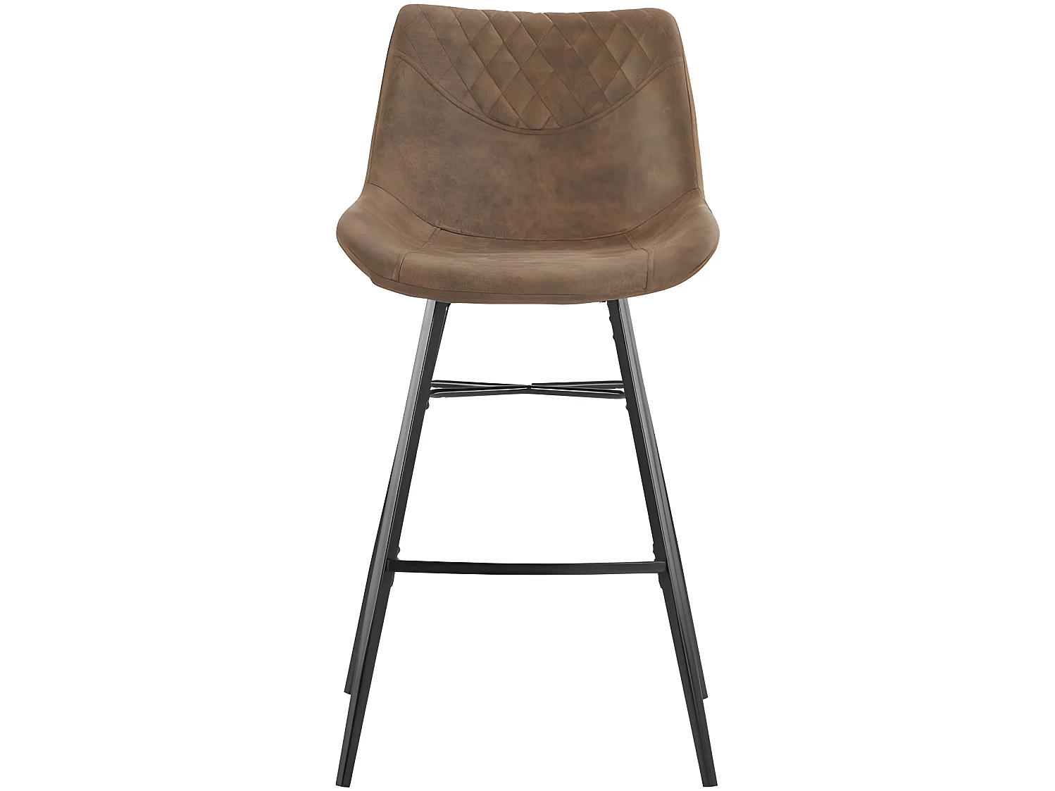QUEENS - Chaises de bar industrielle microfibre vintage marron pieds métal noir (x2)