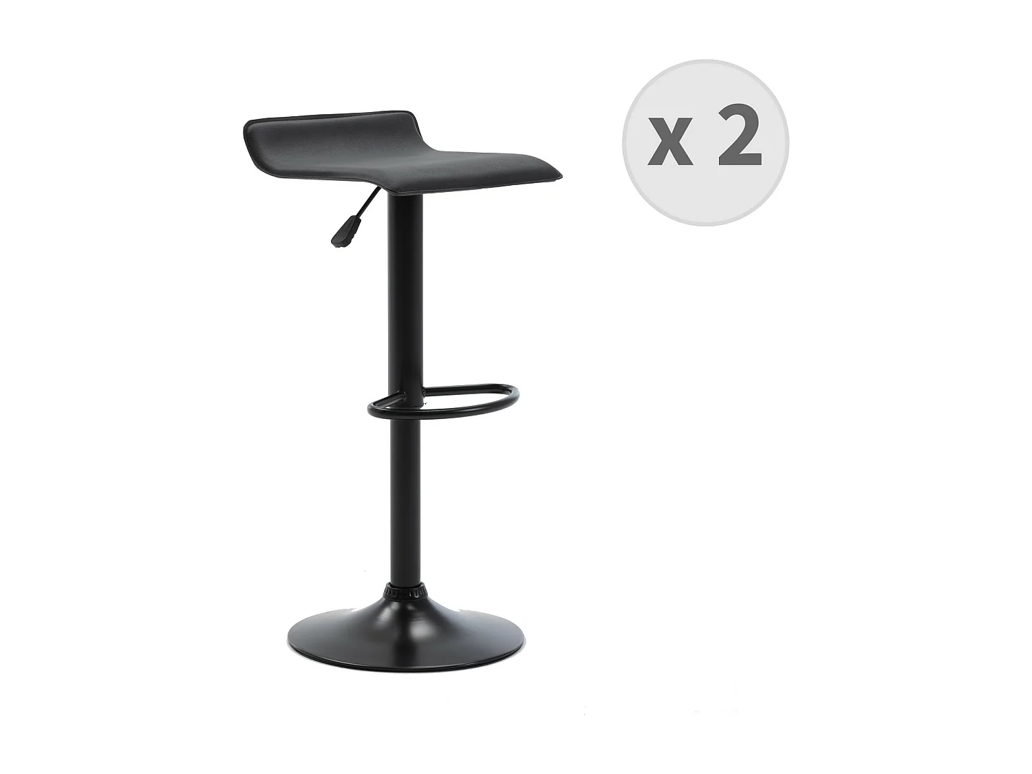 LEO - Tabourets de bar design réglable PU noir pieds noirs (x2)