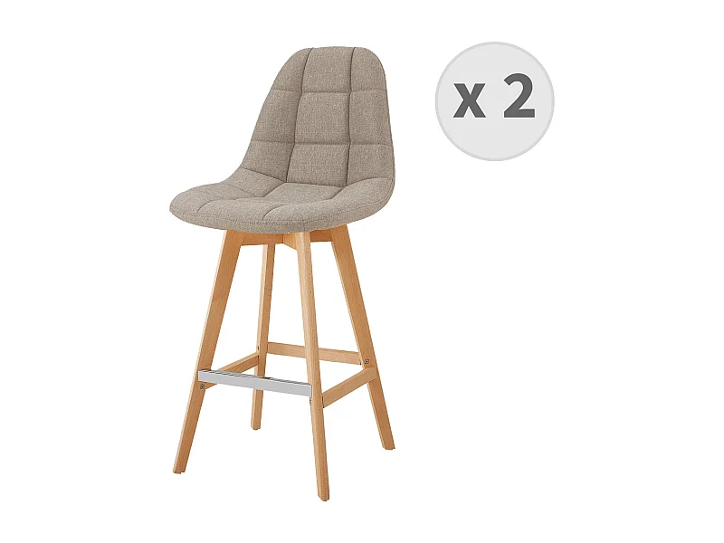 OWEN - Chaise de bar scandinave tissu Lin pied hêtre (x2)