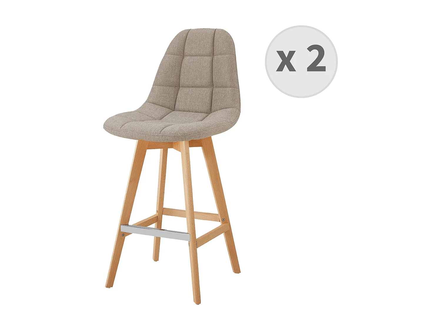 OWEN - Chaise de bar scandinave tissu Lin pied hêtre (x2)