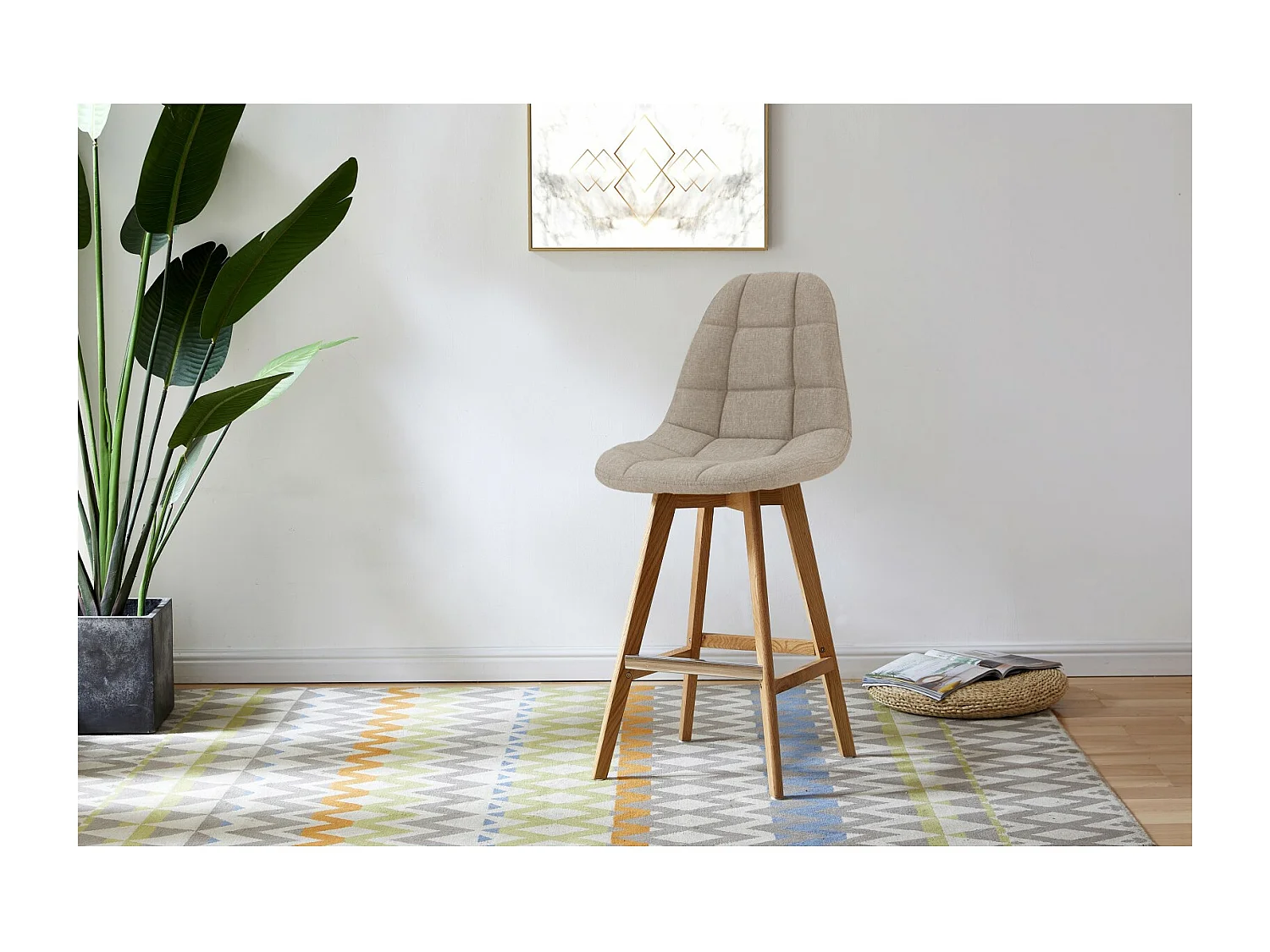 OWEN - Chaise de bar scandinave tissu Lin pied hêtre (x2)