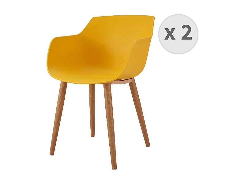 ANDREA - Chaise scandinave curry pied métal effet bois (x2)