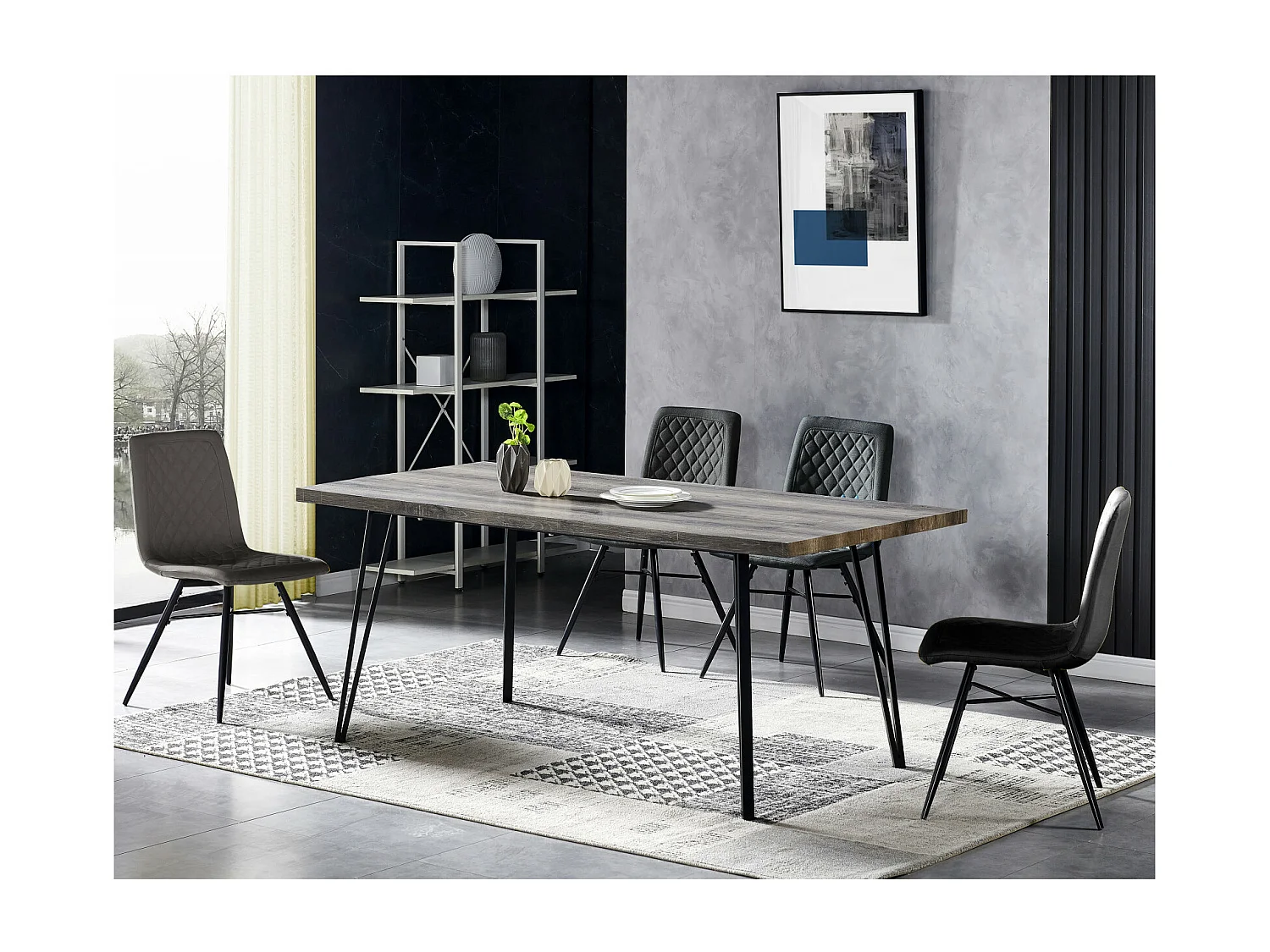 OXFORD - Chaise Vintage tissu gris foncé pieds noir (x2)