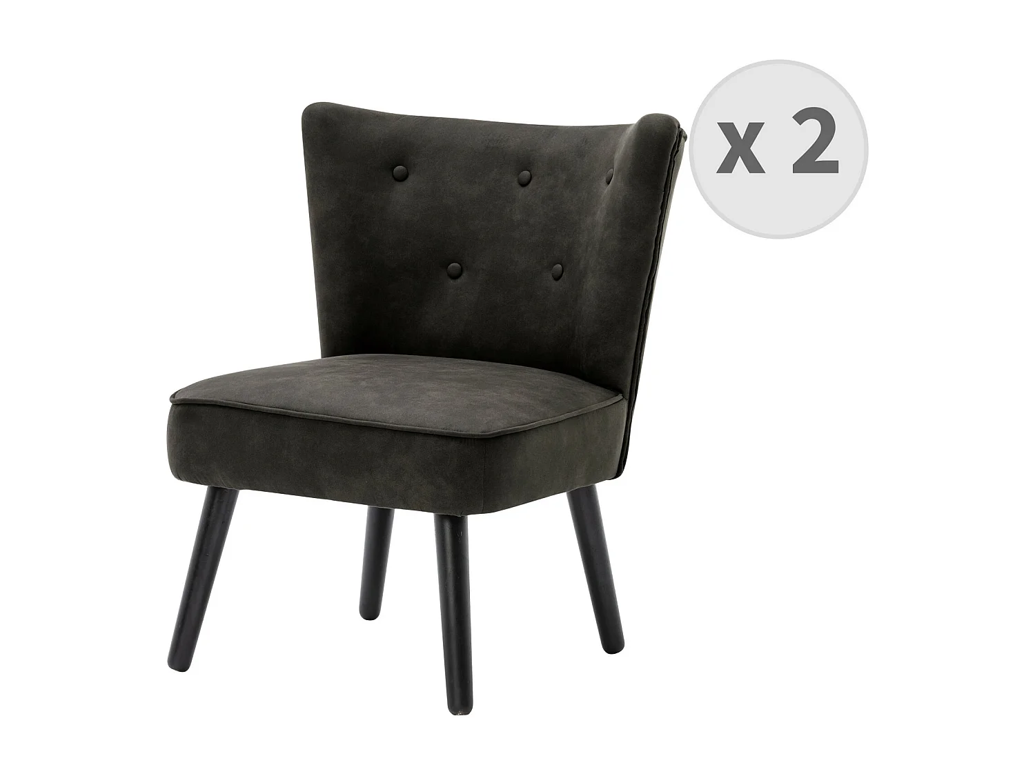 MALCOLM - Fauteuil vintage marron foncé pieds bois noir(x2)