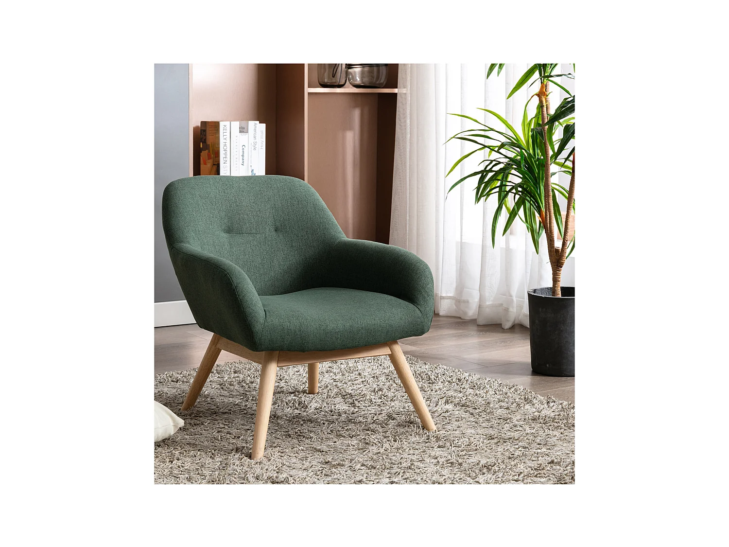 MALMO - Poltrona scandinava tessuto verde bosco gambe legno