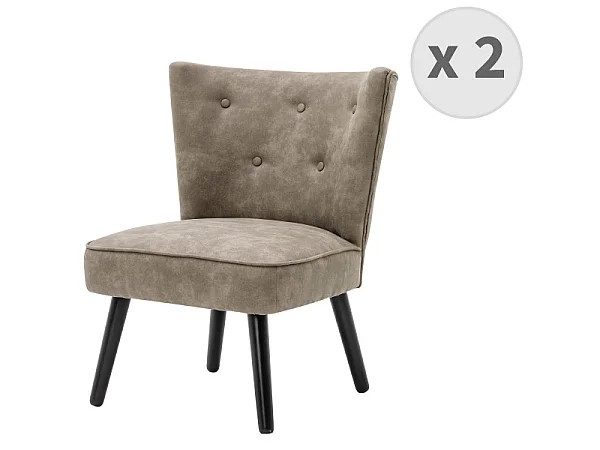 MALCOLM - Fauteuil vintage marron clair pieds bois noir(x2)