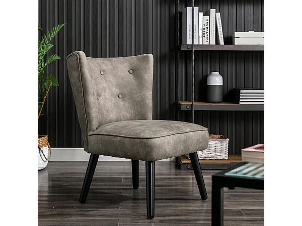 MALCOLM - Fauteuil vintage marron clair pieds bois noir(x2)