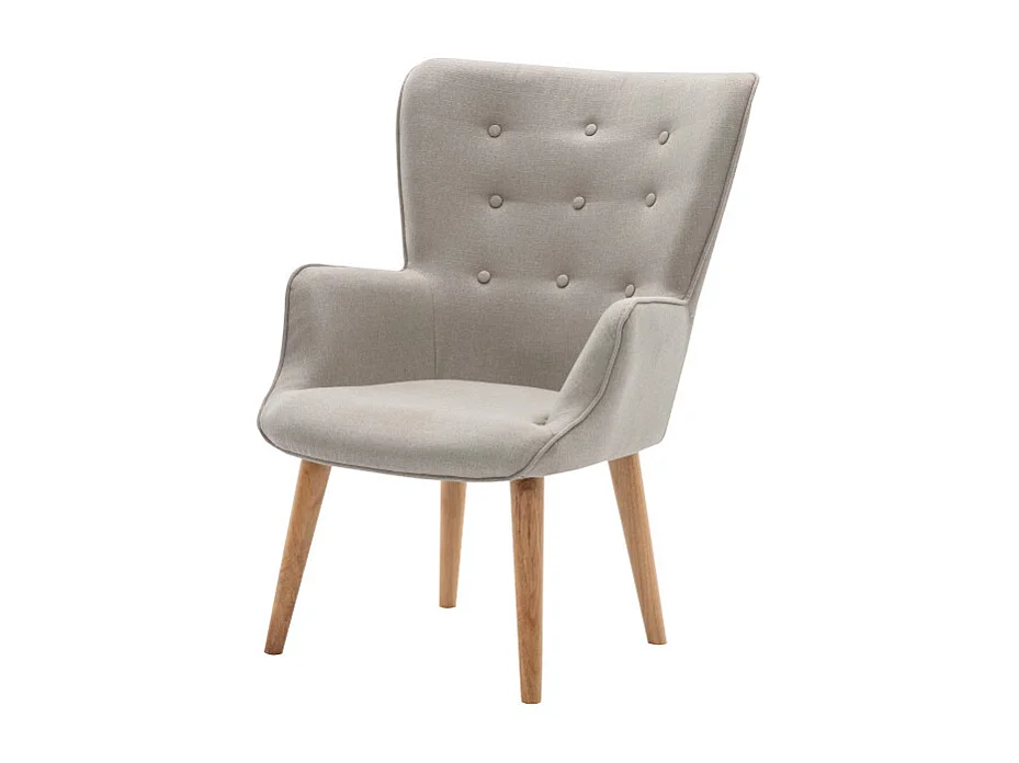 SCAND - Fauteuil Scandinave tissu lin pieds bois