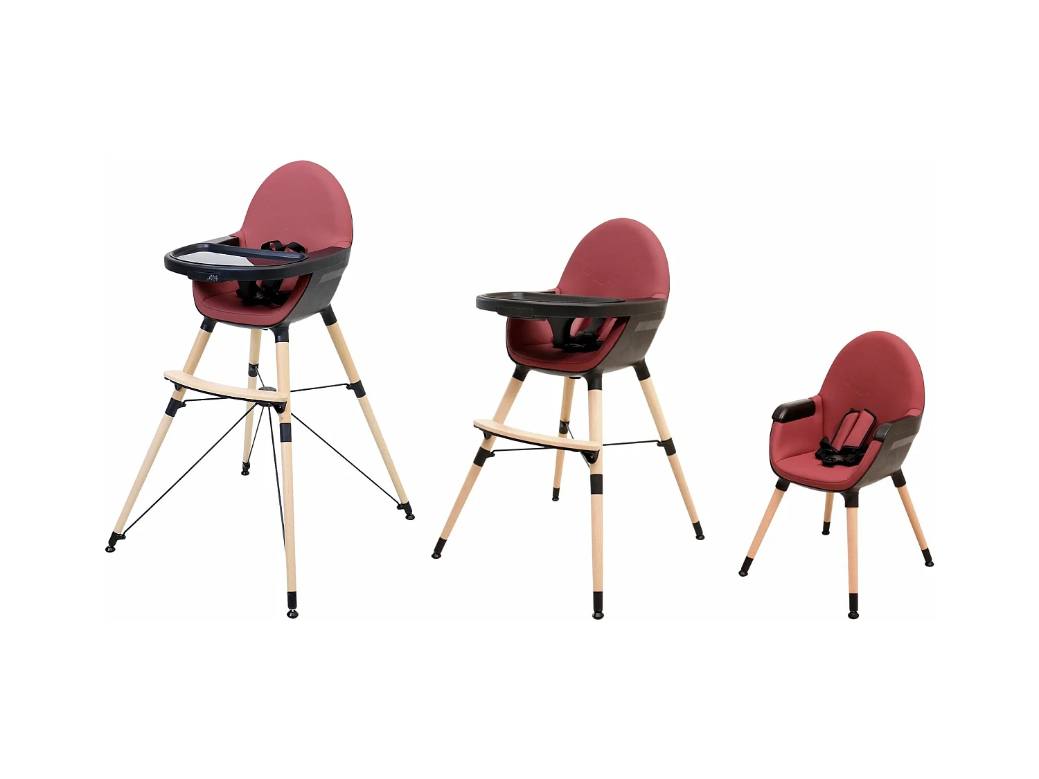 Chaise haute bébé évolutive CONFORT Bordeaux et Noir 3 hauteurs