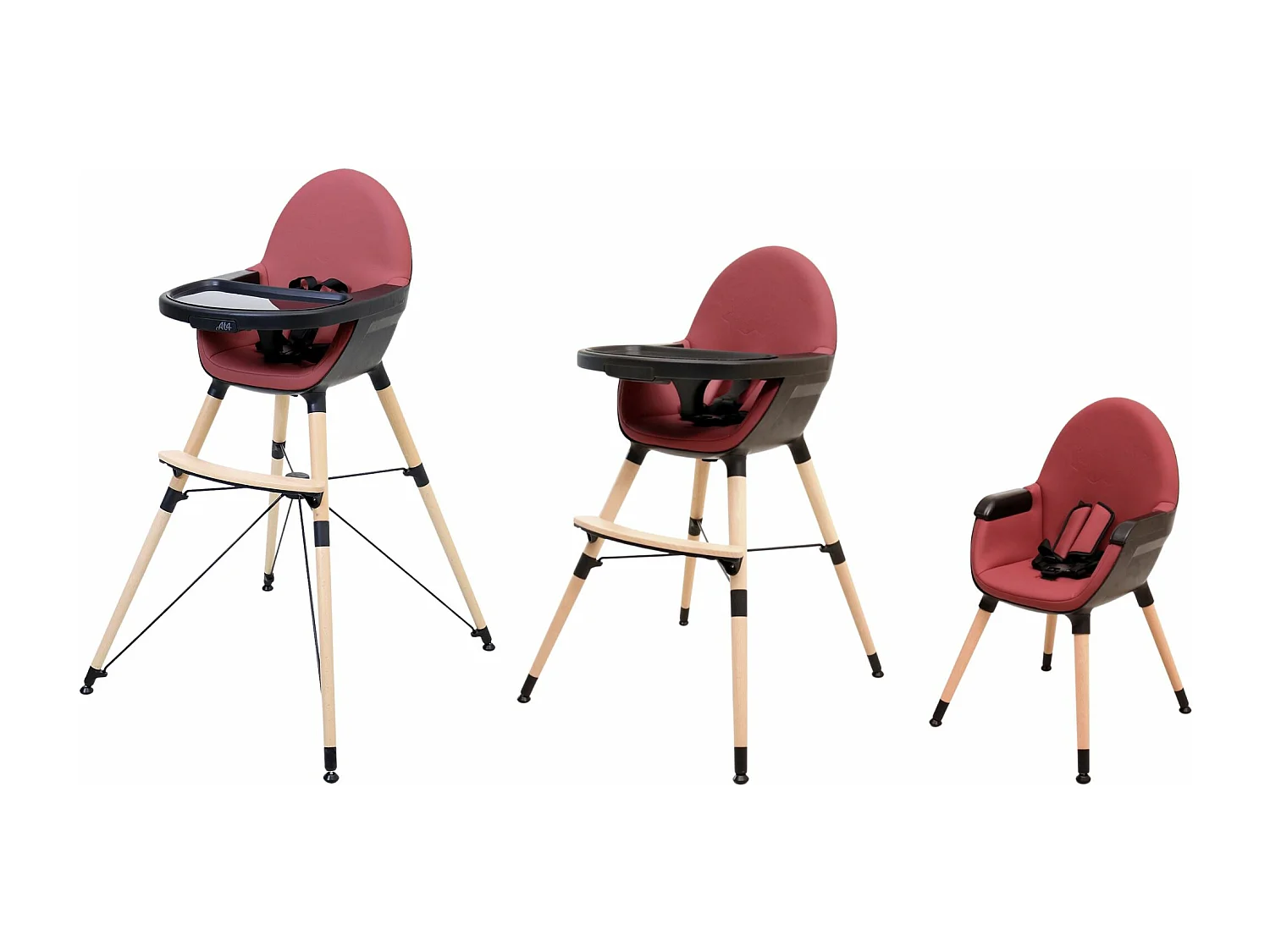 Chaise haute bébé évolutive CONFORT Bordeaux et Noir 3 hauteurs