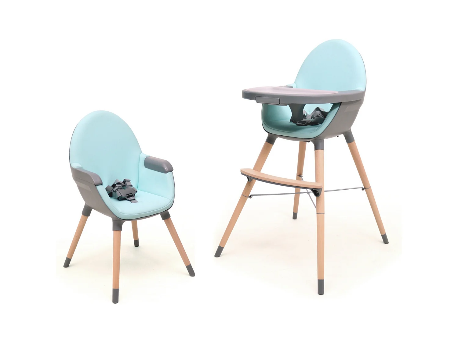 Chaise haute bébé évolutive ESSENTIEL Gris et Azur 2 hauteurs