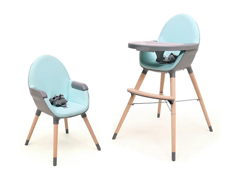Chaise haute bébé évolutive ESSENTIEL Gris et Azur 2 hauteurs