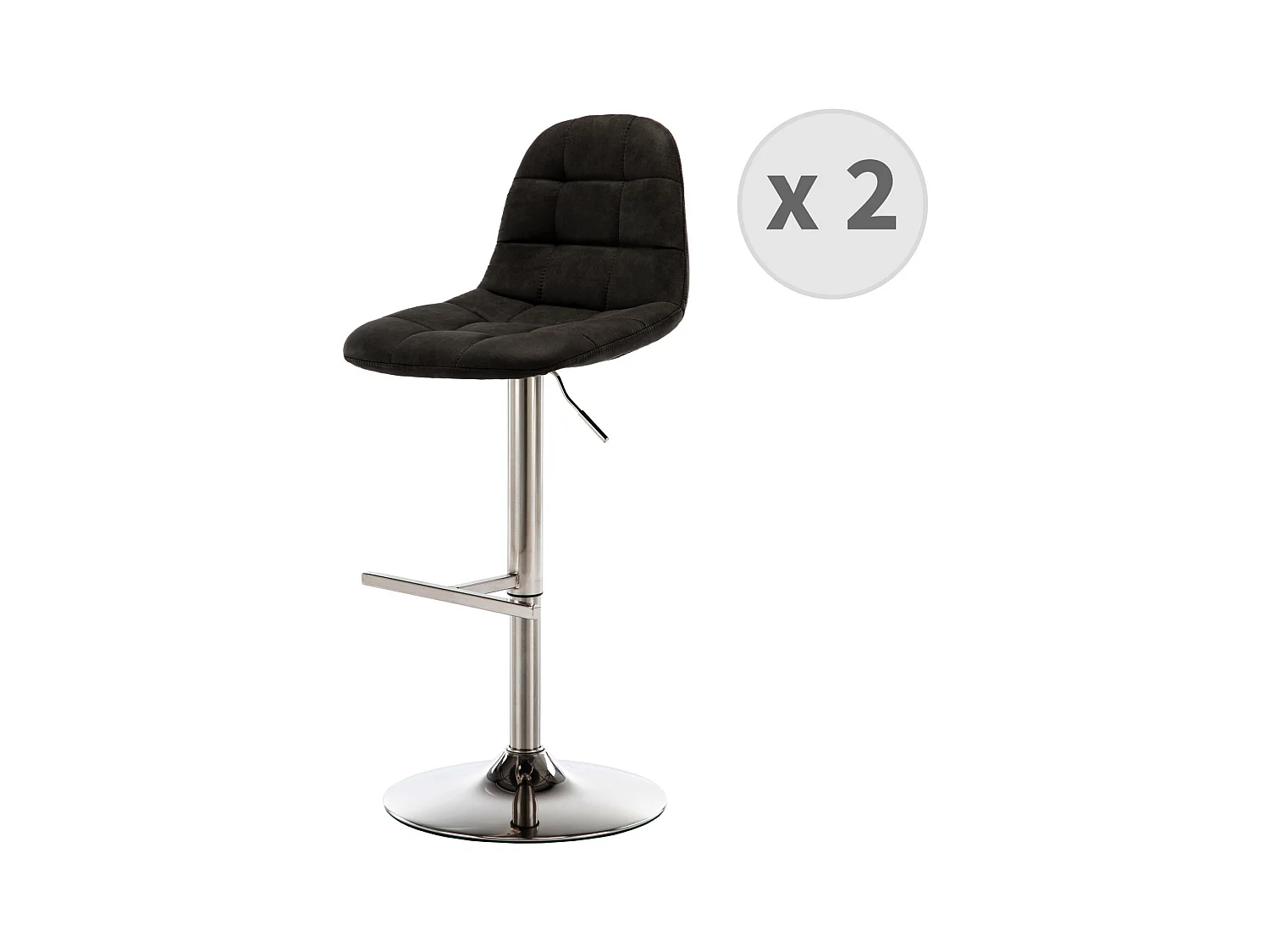 HENRICK - Tabouret microfibre vintage marron foncé pied brossé (x2)