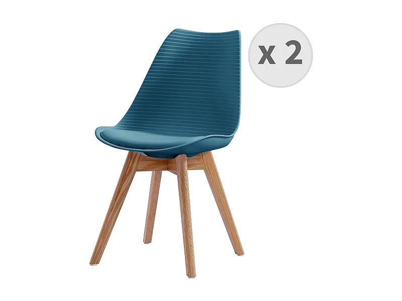 BESSY - Chaise scandinave bleu canard pieds chêne (x2)