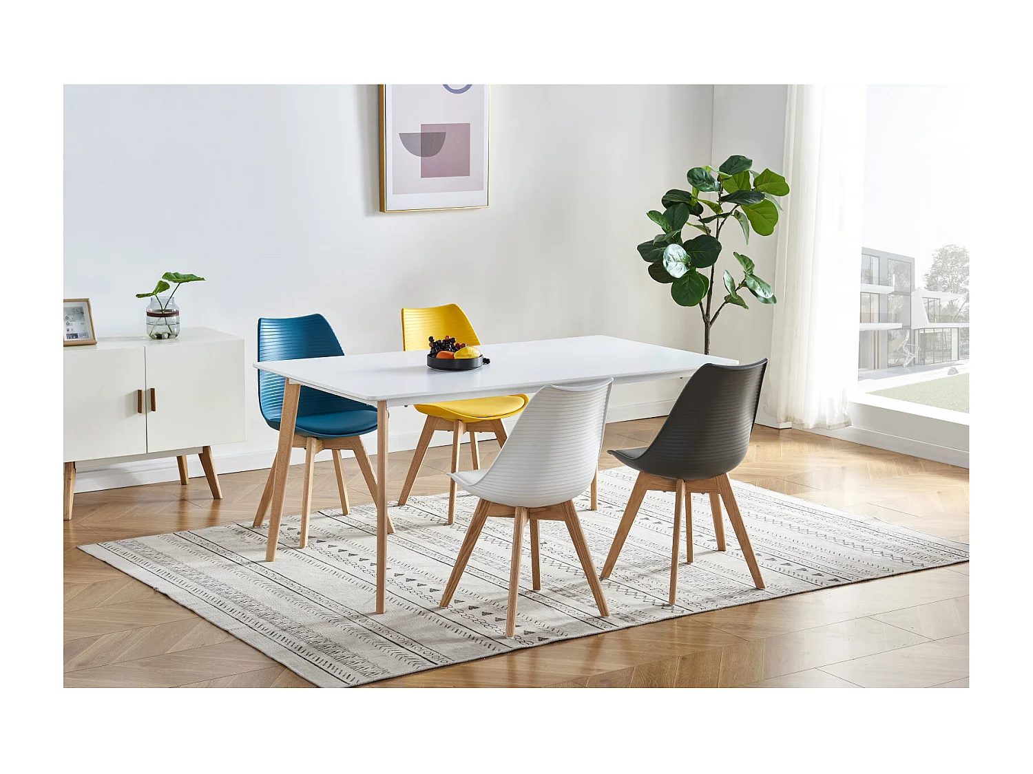 BESSY - Chaise scandinave bleu canard pieds chêne (x2)