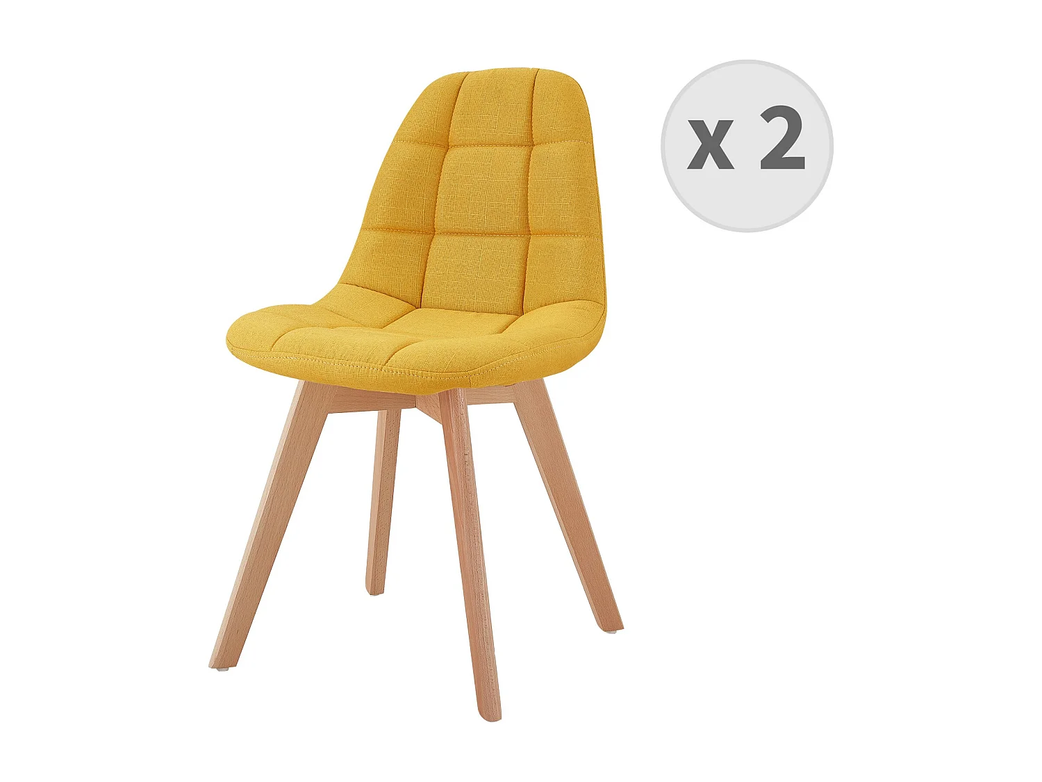 STELLA - Chaise scandinave tissu curry pied hêtre (x2)