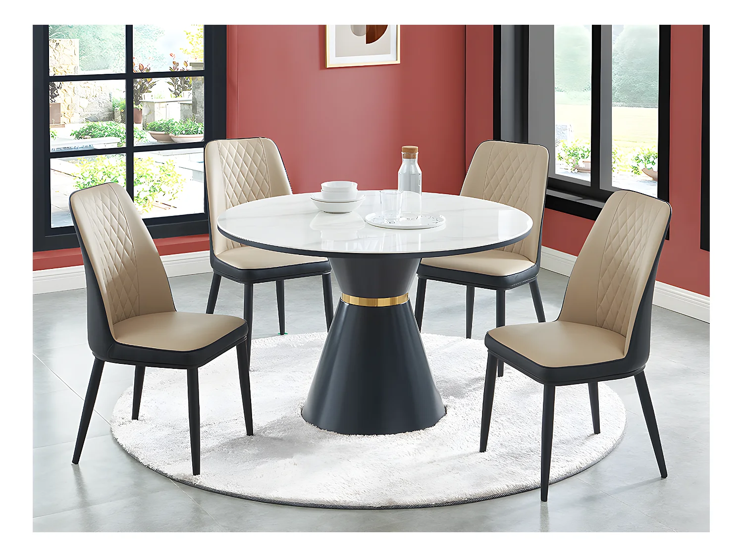 Stuhl 6er-Set - Kunstleder & Metall - Beige & Anthrazit - MILDURA