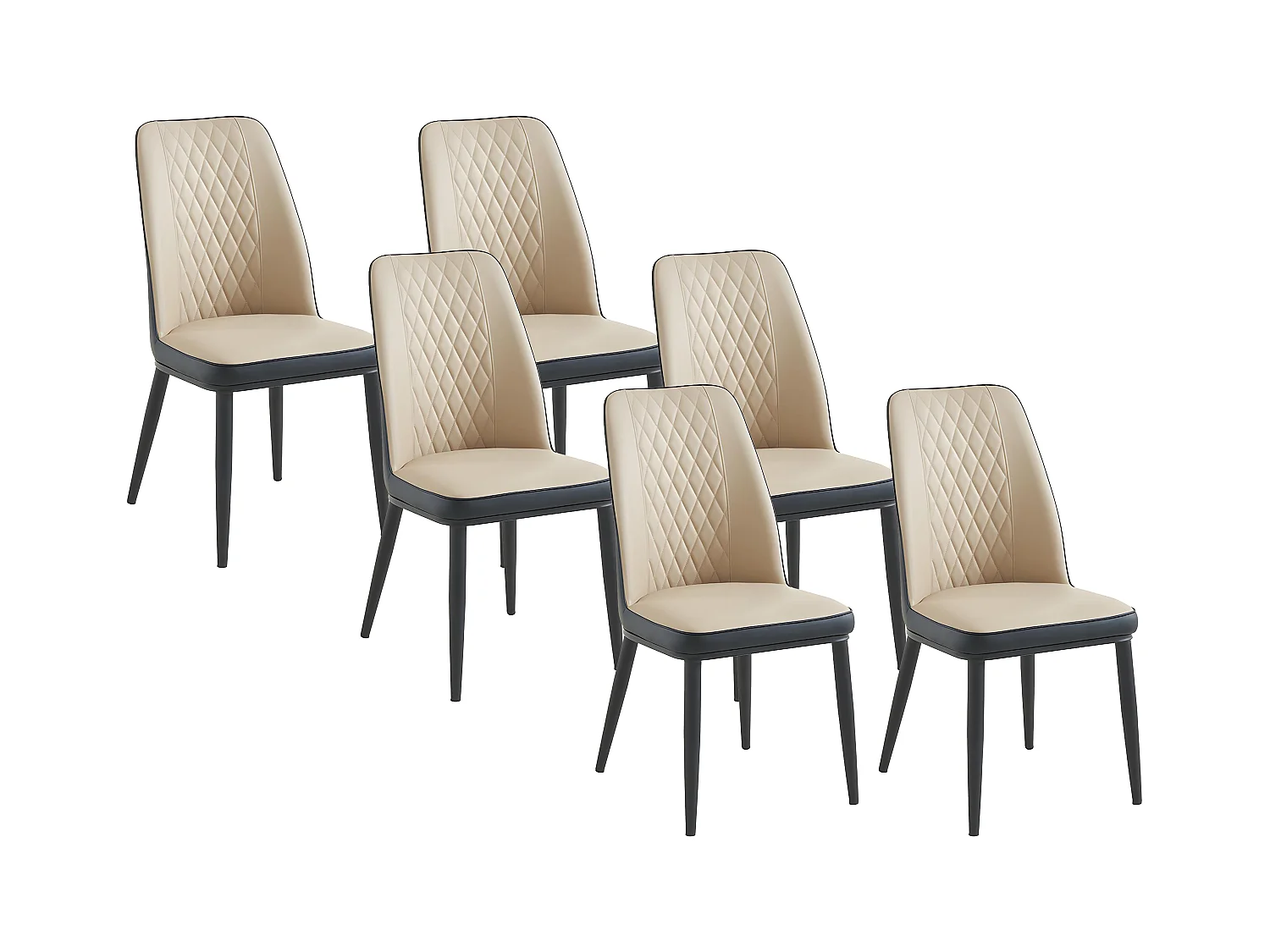 Stuhl 6er-Set - Kunstleder & Metall - Beige & Anthrazit - MILDURA