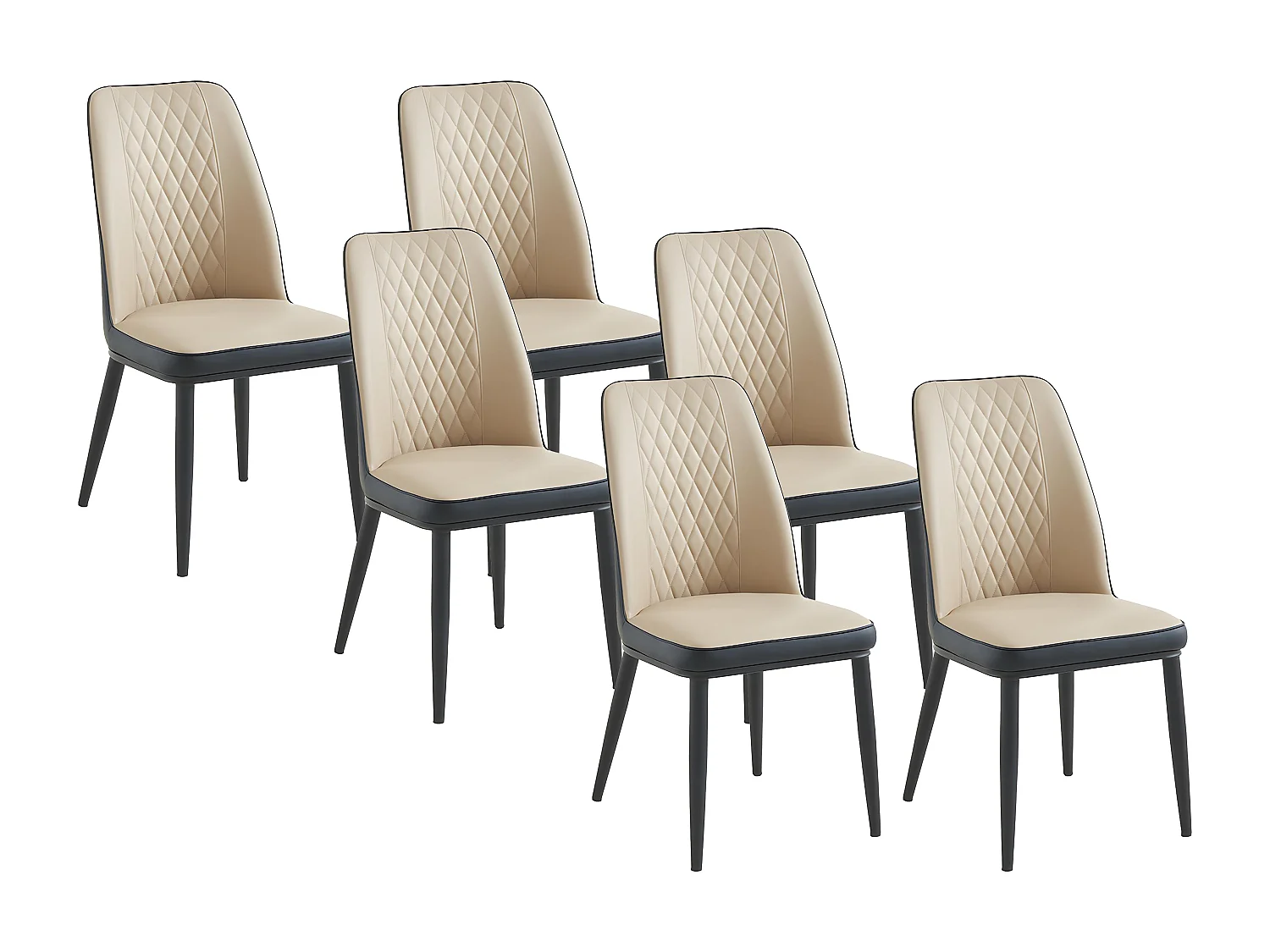Lot de 6 chaises en simili et métal - Beige et anthracite - MILDURA