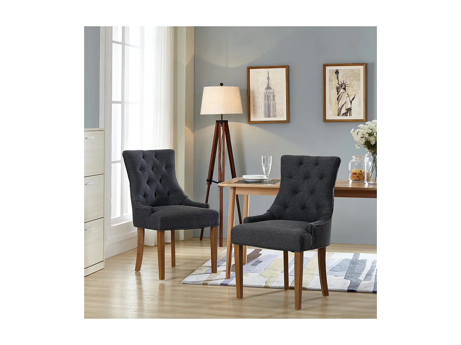 LEONIE - Chaise scandinave tissu gris pied bois (x2)