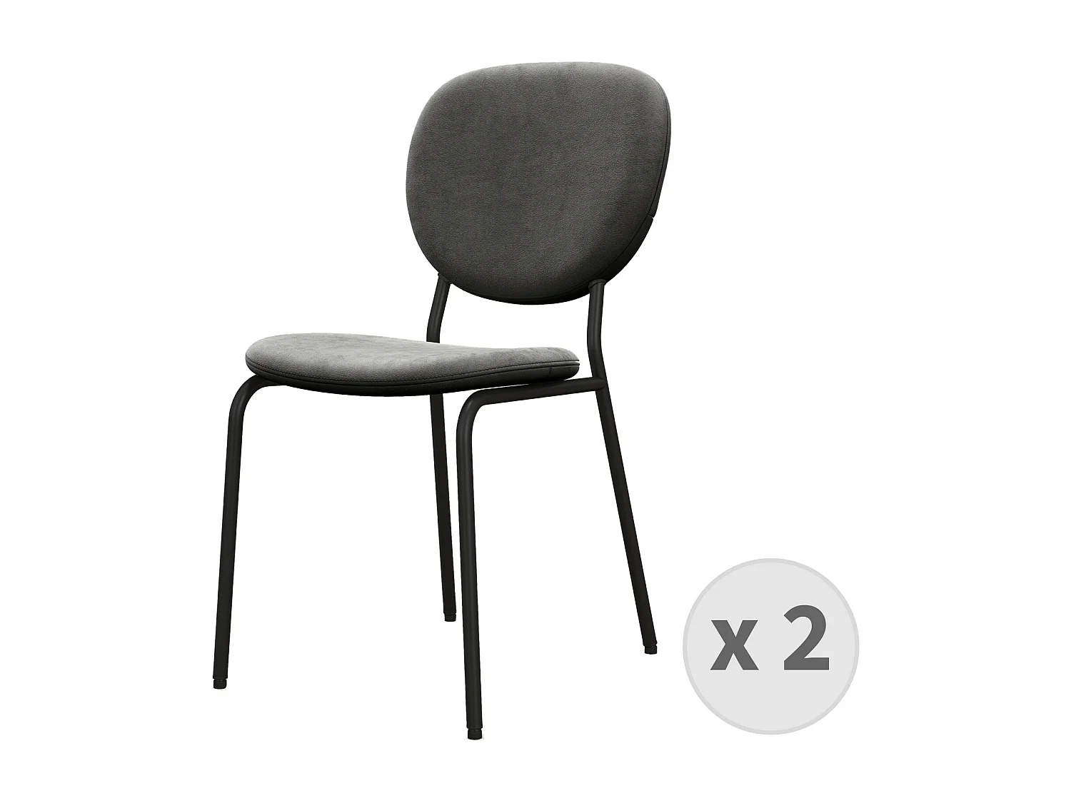 ANAIS-Chaise en Velours Gris Carbone et métal noir (x2)