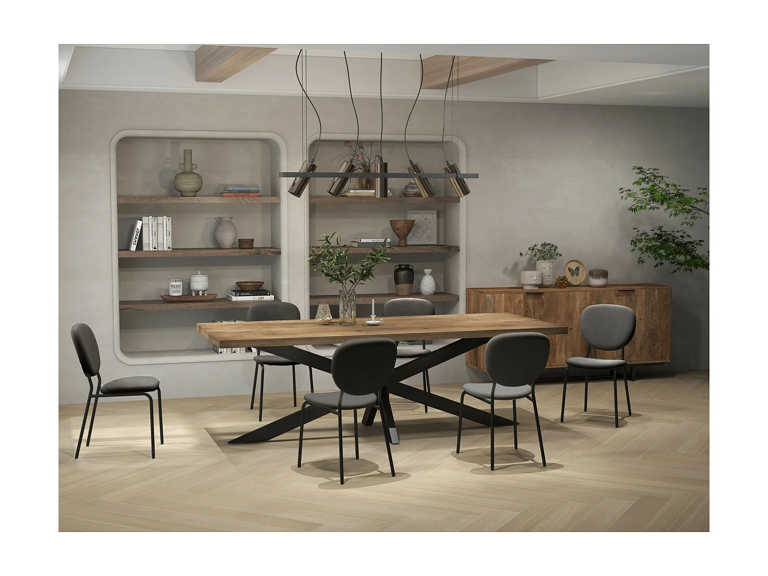 ANAIS-Chaise en Velours Gris Carbone et métal noir (x2)