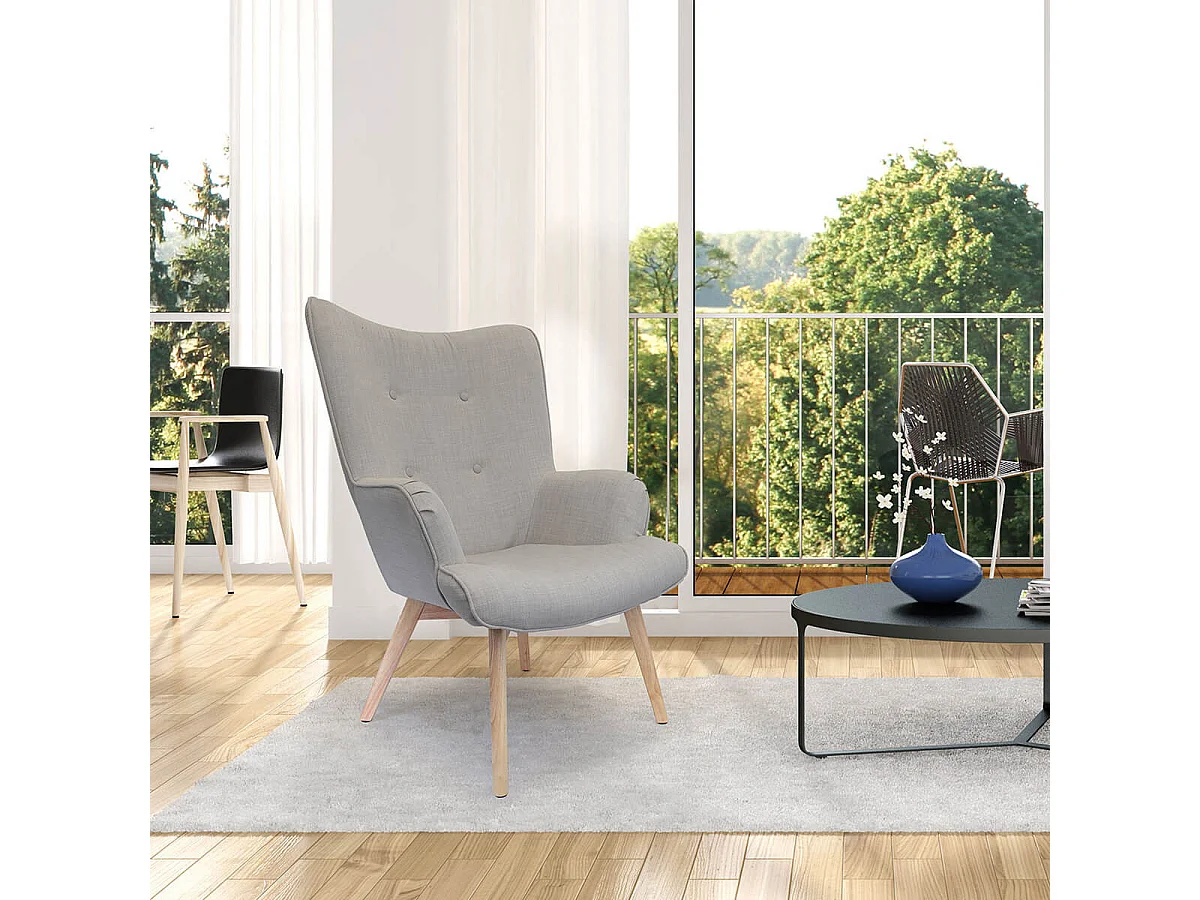 HAYNA - Fauteuil Gris et Piétement Naturel