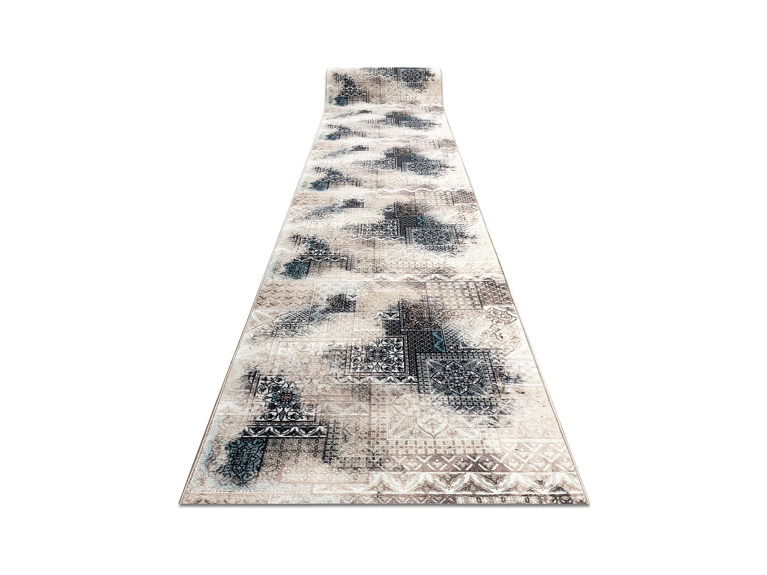 TAPIS DE COULOIR antidérapant PATCHWORK vintage la gomme beige 80x360 cm