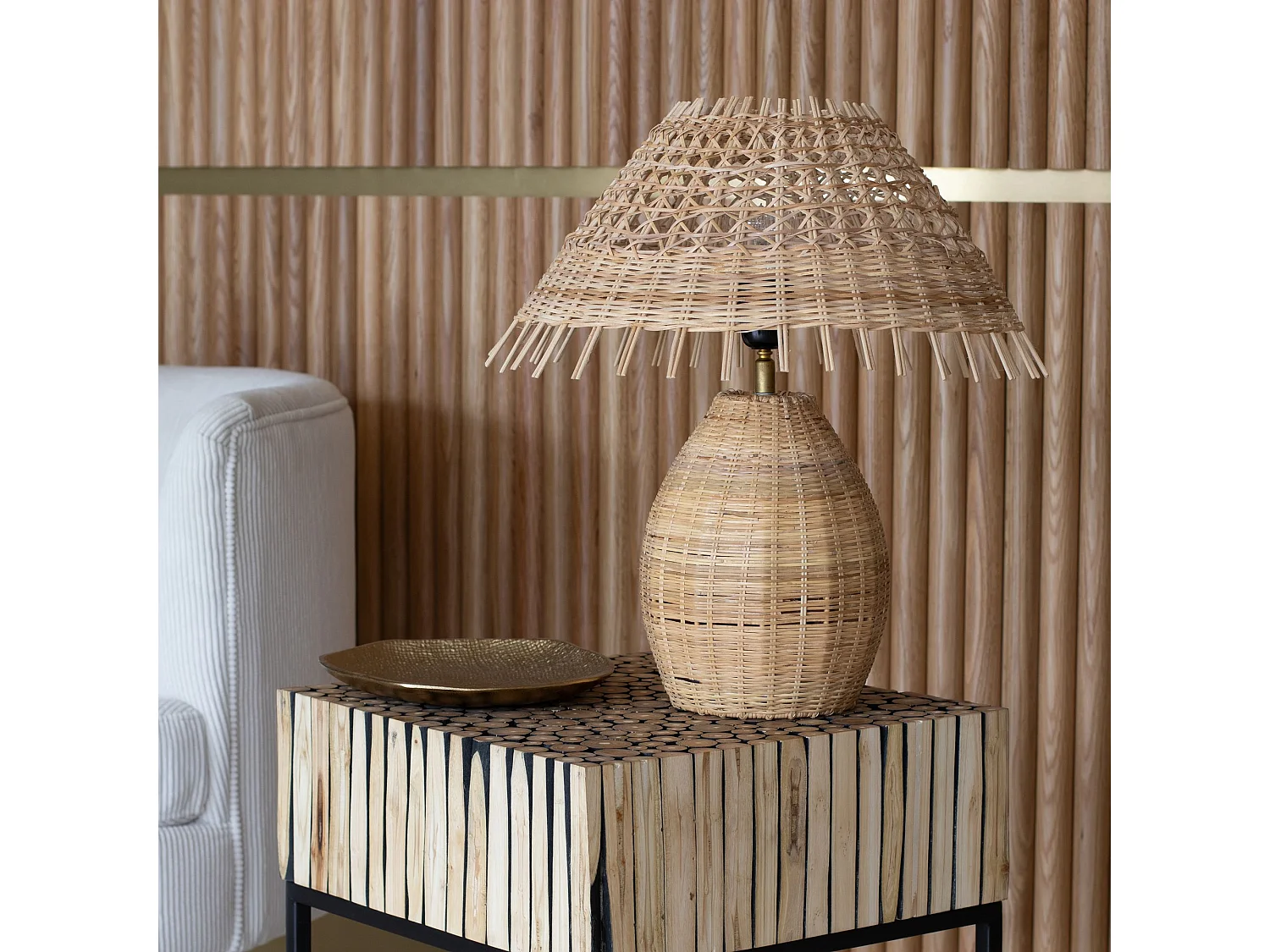 Now's Home - Lampe A Poser En Rotin Naturel  Tresse Main Diam 40xht44cm Joyce