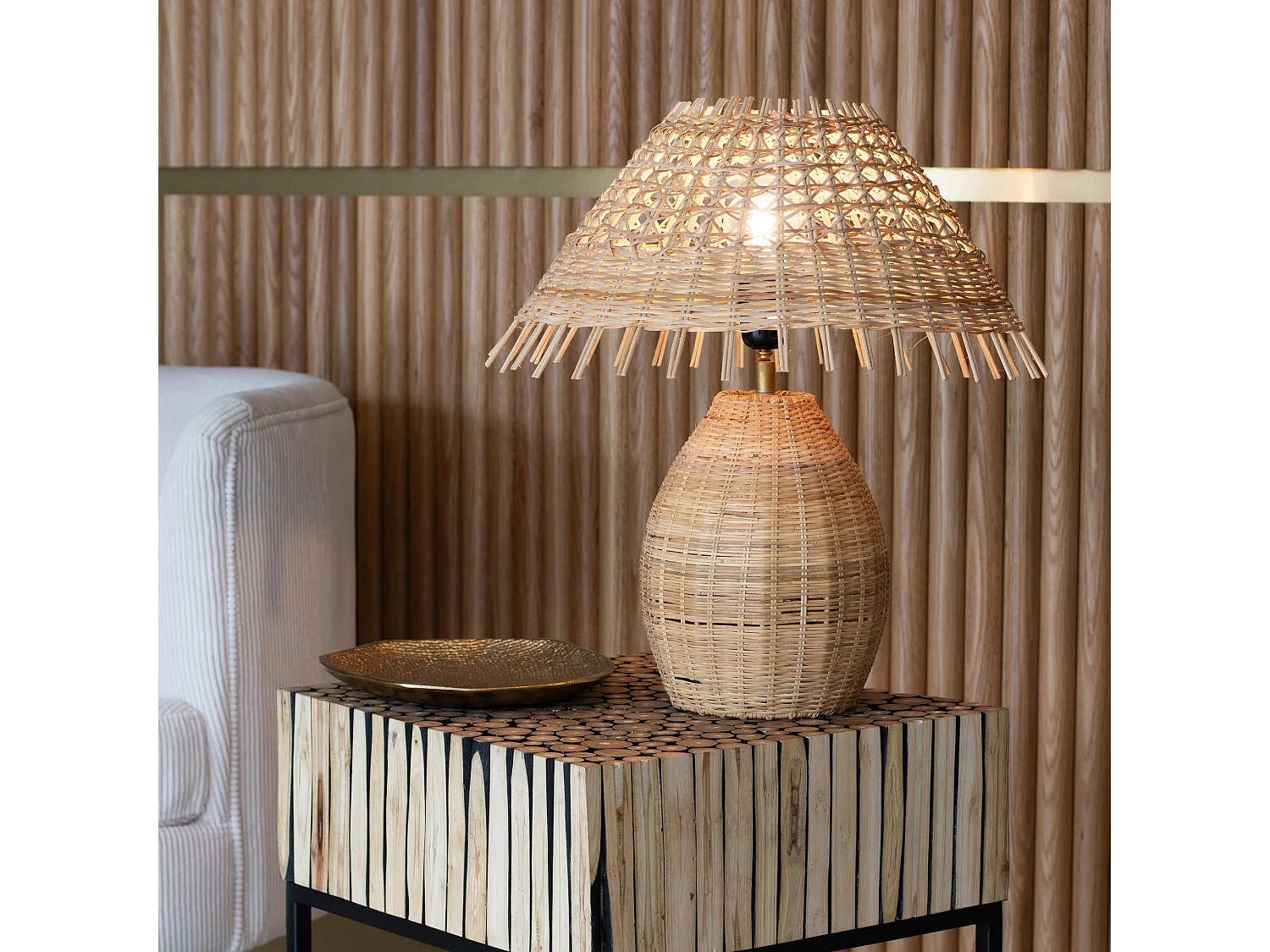 Now's Home - Lampe A Poser En Rotin Naturel  Tresse Main Diam 40xht44cm Joyce