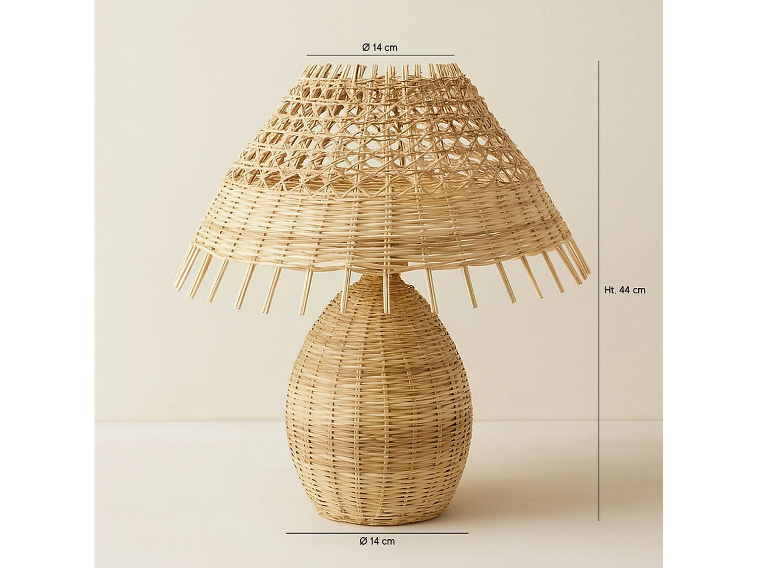 Now's Home - Lampe à Poser En Rotin Naturel  Tréssé Main Diam 40xht44cm Joyce