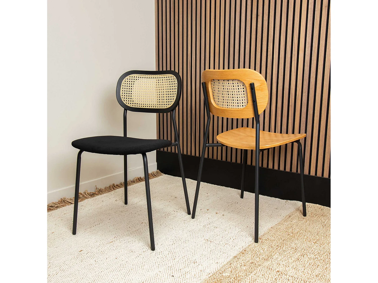 Now's Home - Lot De 2 Chaises En Bois Naturel Et Pieds En Metal Noir