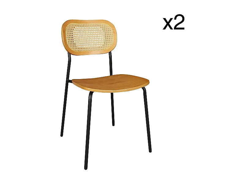 Now's Home - Lot De 2 Chaises En Bois Naturel Et Pieds En Metal Noir