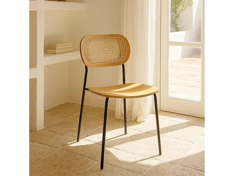 Now's Home - Lot De 2 Chaises En Bois Naturel Et Pieds En Métal Noir