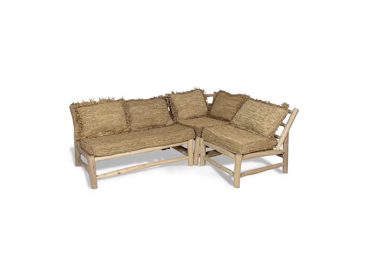 Now's Home - Canape D'angle En Teck Et Revetement Sisal Et Raphia 3 Places