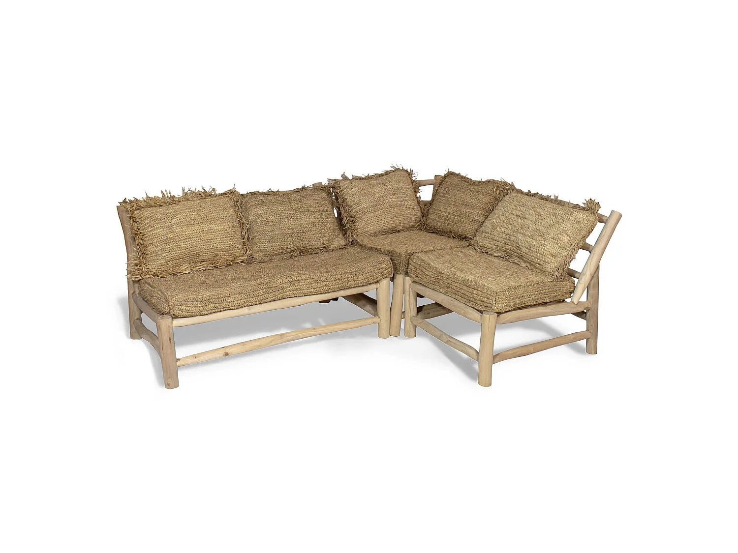 Now's Home - Canape D'angle En Teck Et Revetement Sisal Et Raphia 3 Places