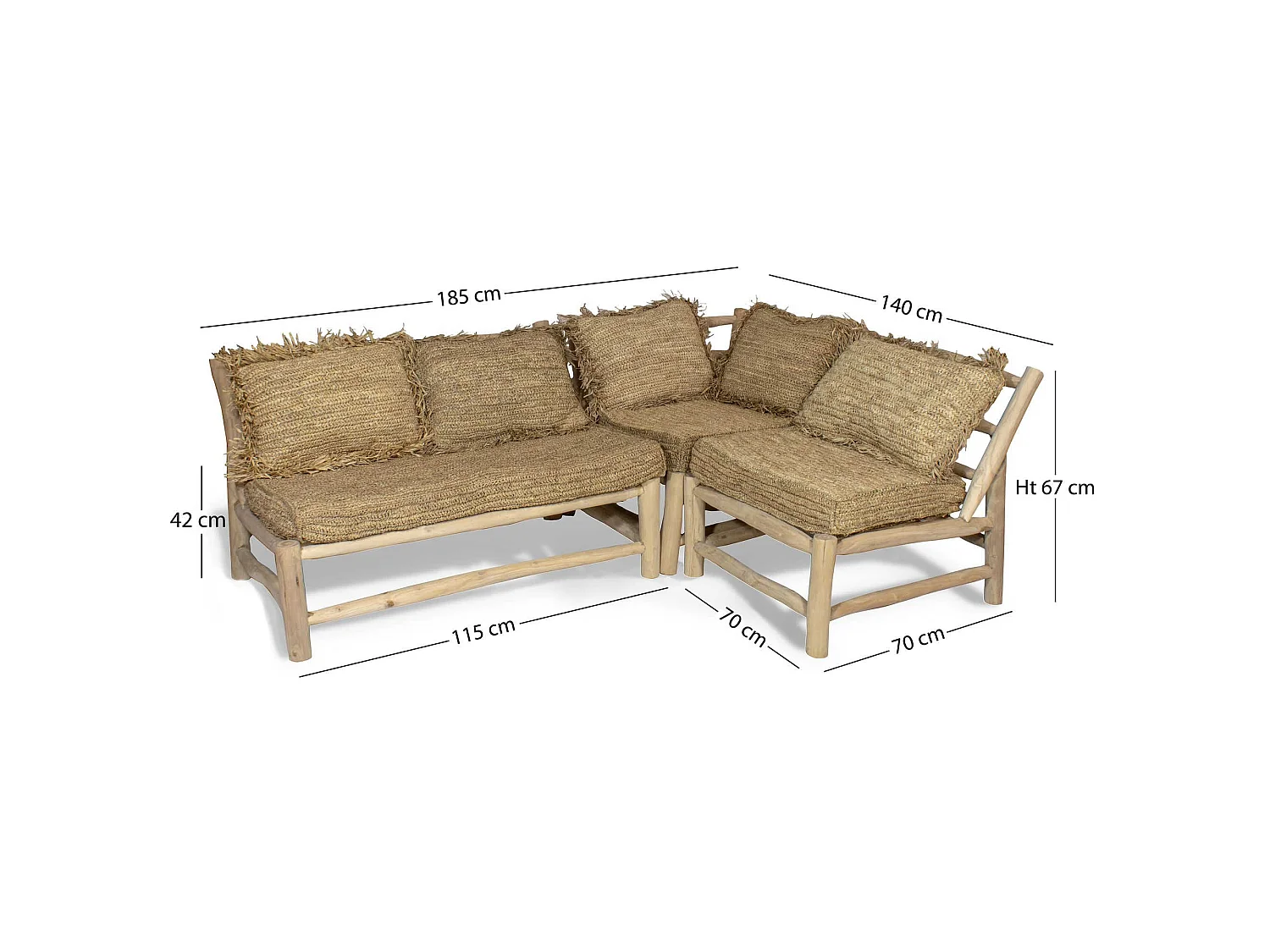 Now's Home - Canape D'angle En Teck Et Revetement Sisal Et Raphia 3 Places