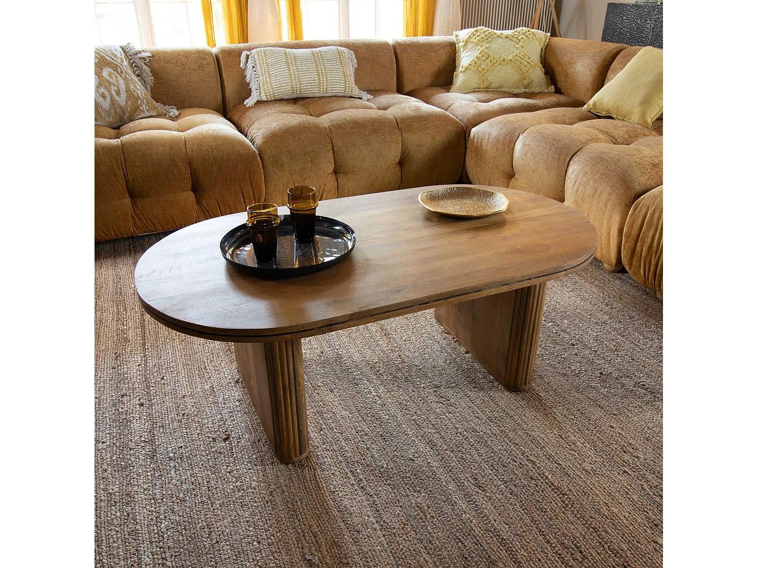 Now's Home - Table Basse En Bois De Manguier Pieds Stries 110x60x40cm Iquitos